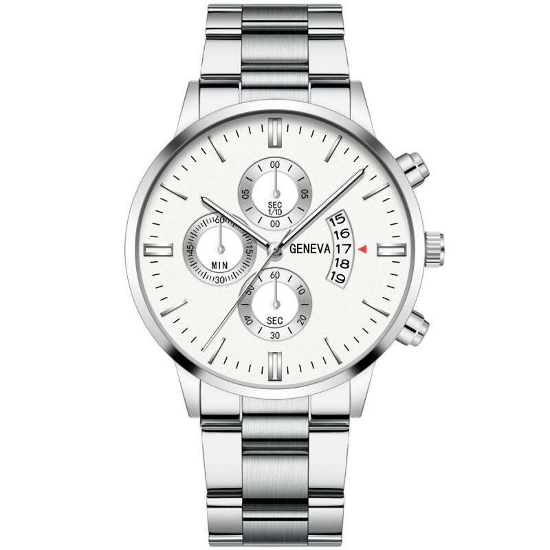 Genève Mode Hommes Montre Date Affichage Bracelet En Acier Inoxydable Montre À Quartz D'affaires