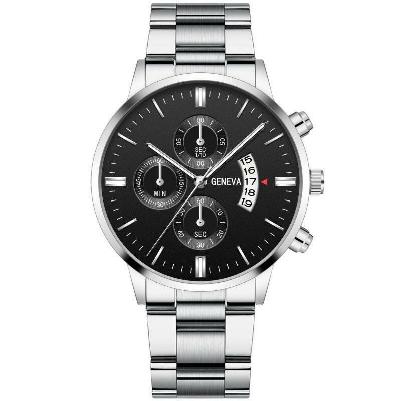 Genève Mode Hommes Montre Date Affichage Bracelet En Acier Inoxydable Montre À Quartz D'affaires