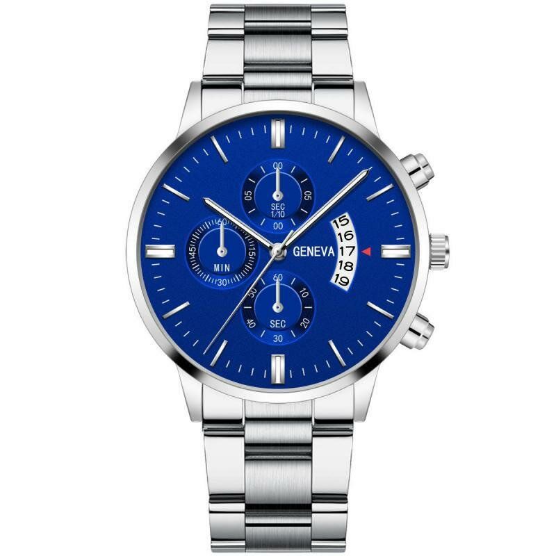 Genève Mode Hommes Montre Date Affichage Bracelet En Acier Inoxydable Montre À Quartz D'affaires