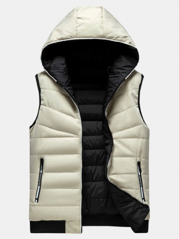 Gilet Matelassé À Capuche Réversible Chaud Et Coupe-vent De Couleur Unie Pour Homme Avec Poche