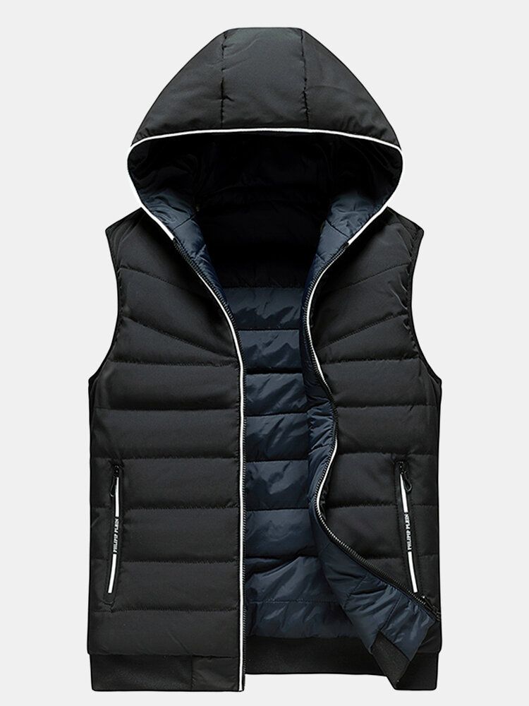 Gilet Matelassé À Capuche Réversible Chaud Et Coupe-vent De Couleur Unie Pour Homme Avec Poche