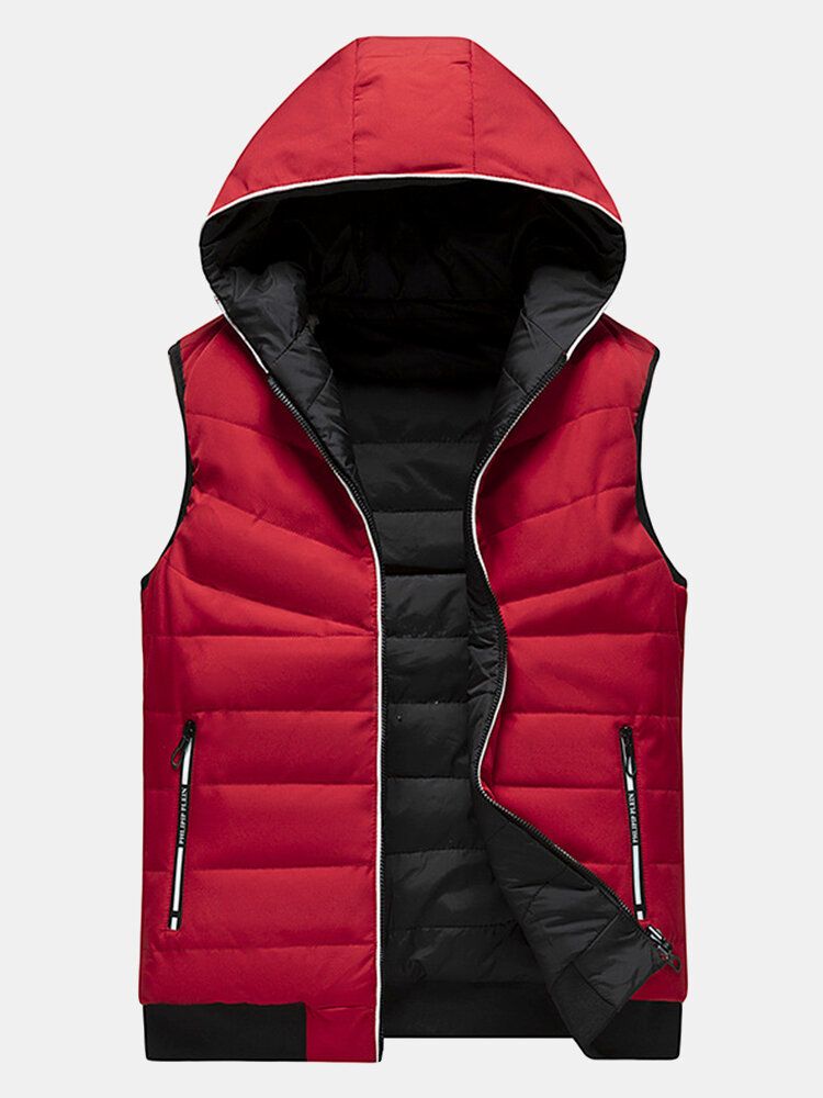 Gilet Matelassé À Capuche Réversible Chaud Et Coupe-vent De Couleur Unie Pour Homme Avec Poche