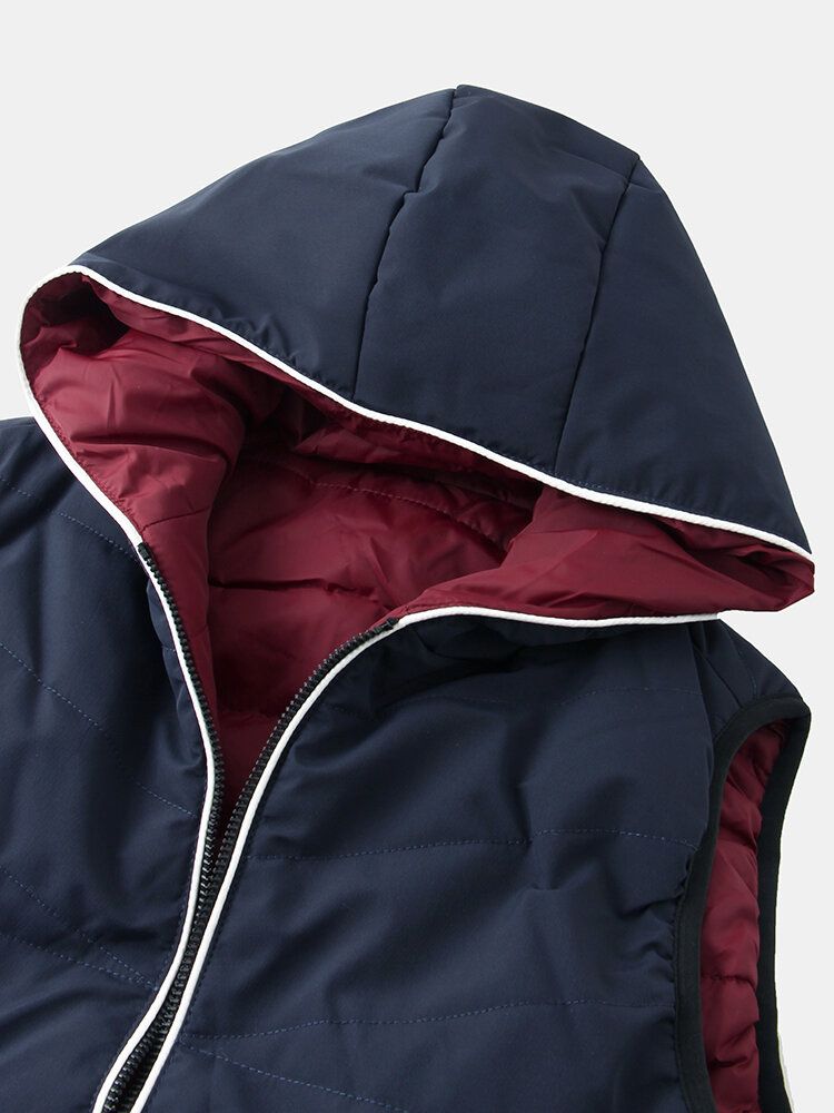 Gilet Matelassé À Capuche Réversible Chaud Et Coupe-vent De Couleur Unie Pour Homme Avec Poche