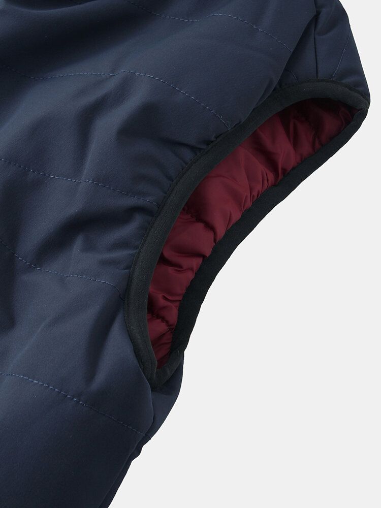 Gilet Matelassé À Capuche Réversible Chaud Et Coupe-vent De Couleur Unie Pour Homme Avec Poche