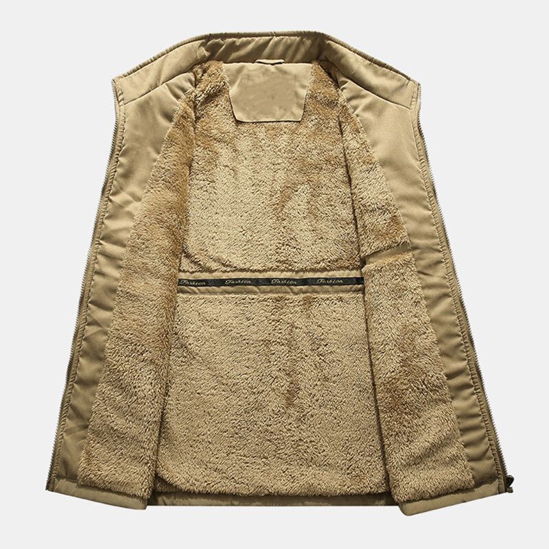 Gilet De Pêche Chaud Épaissi De Couleur Unie Avec Fermeture Éclair Pour Homme