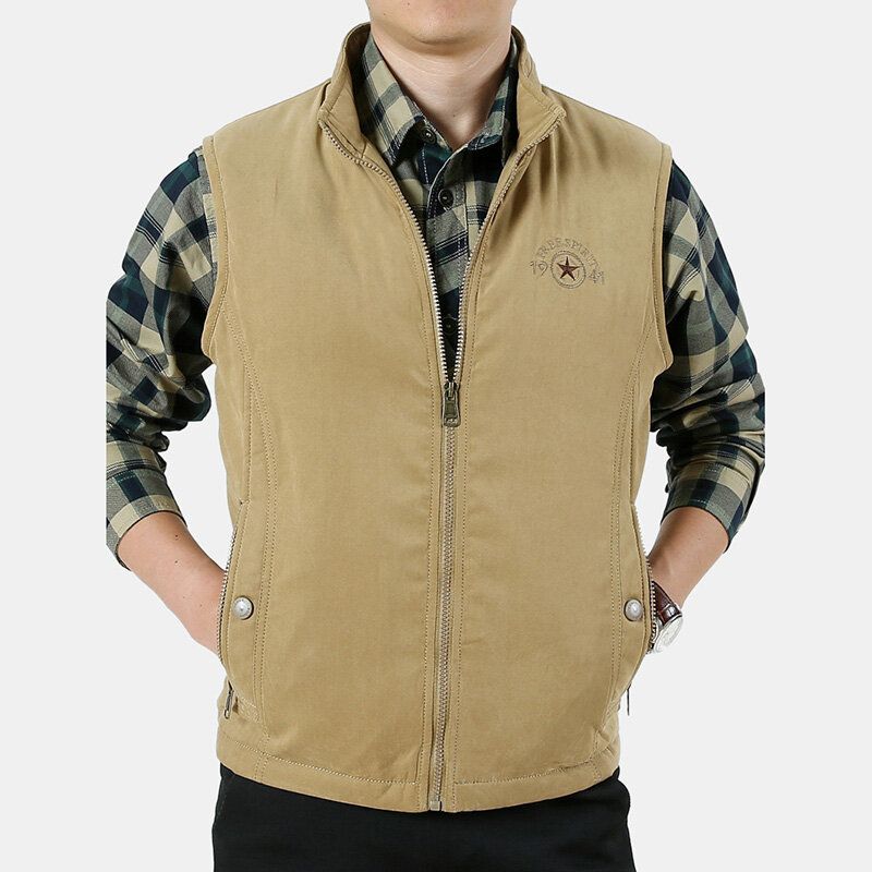 Gilet De Pêche Chaud Épaissi De Couleur Unie Avec Fermeture Éclair Pour Homme