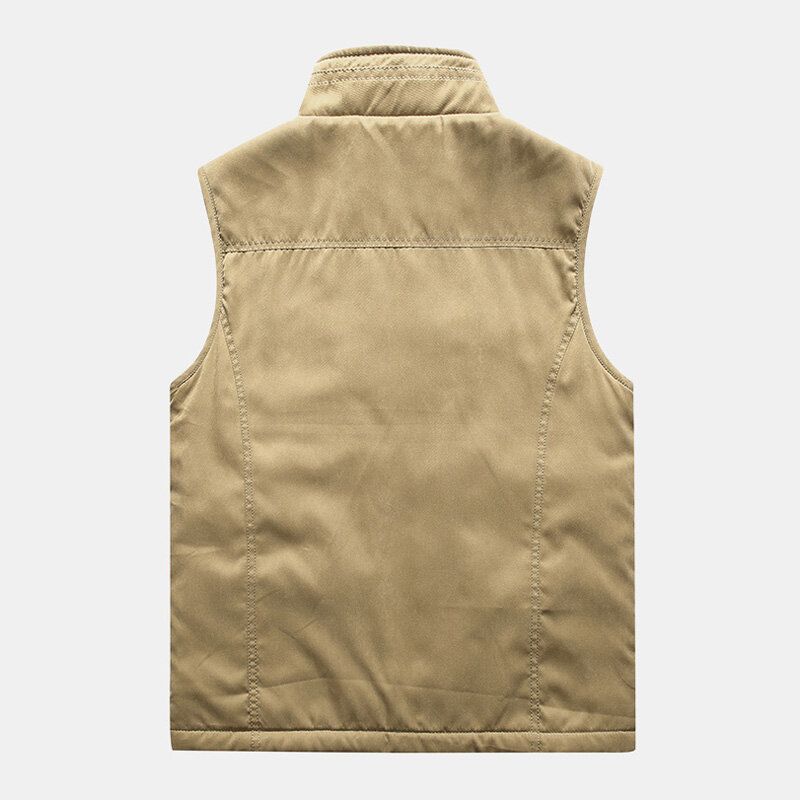 Gilet De Pêche Chaud Épaissi De Couleur Unie Avec Fermeture Éclair Pour Homme