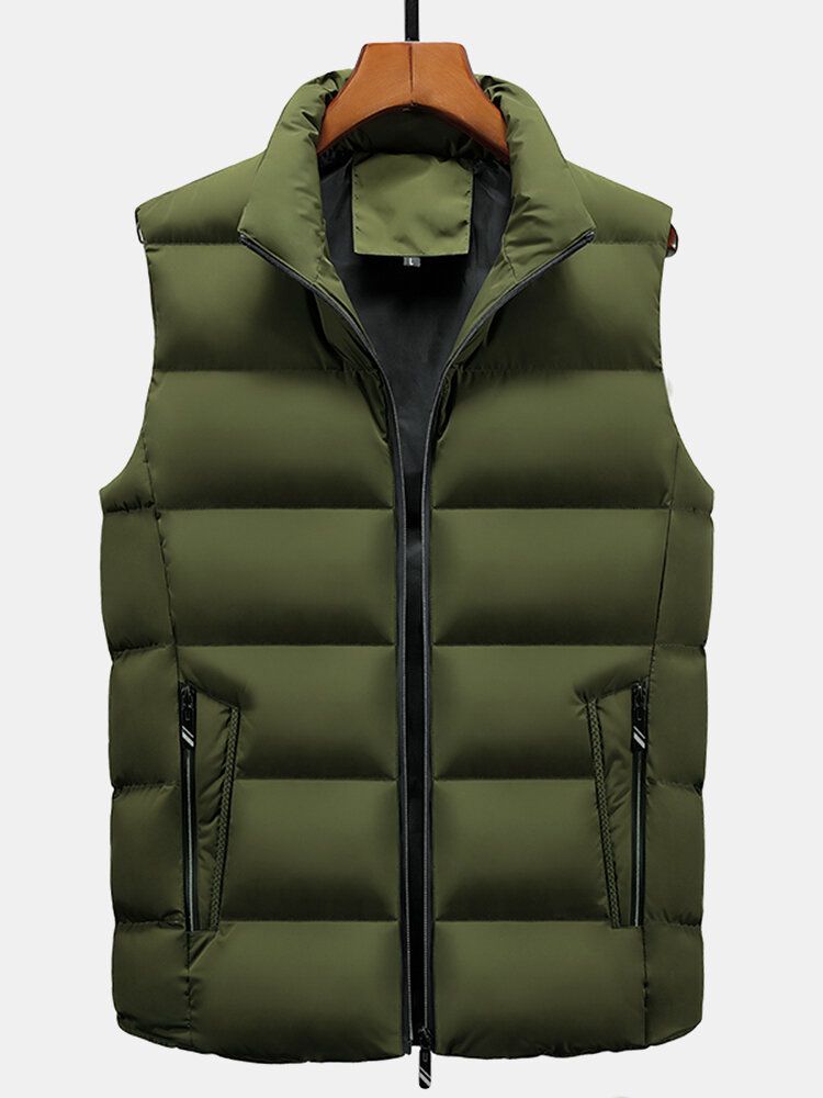 Gilet Sans Manches Épais Et Rembourré De Couleur Unie Pour Hommes Avec Poche