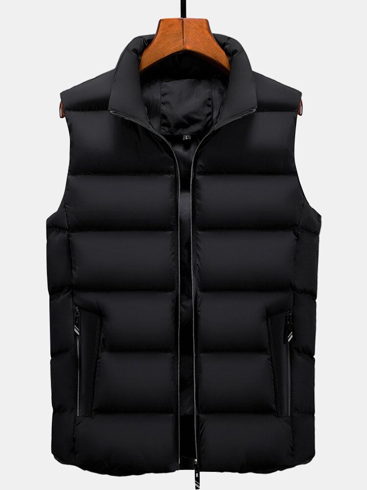 Gilet Sans Manches Épais Et Rembourré De Couleur Unie Pour Hommes Avec Poche