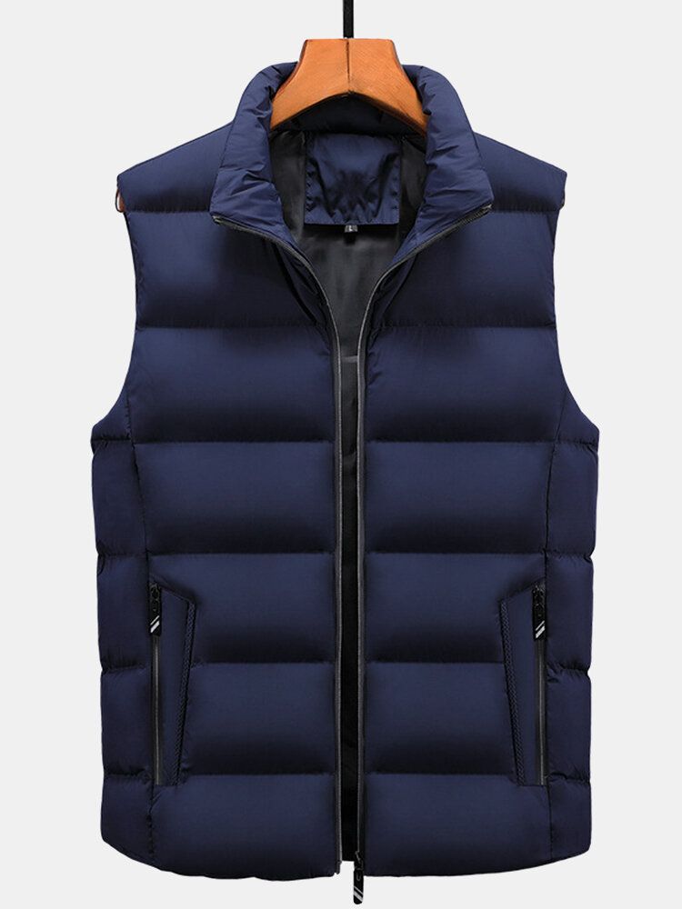 Gilet Sans Manches Épais Et Rembourré De Couleur Unie Pour Hommes Avec Poche