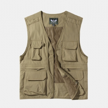 Gilet À Simple Boutonnage À Fermeture Éclair Multi-poches Pour Homme