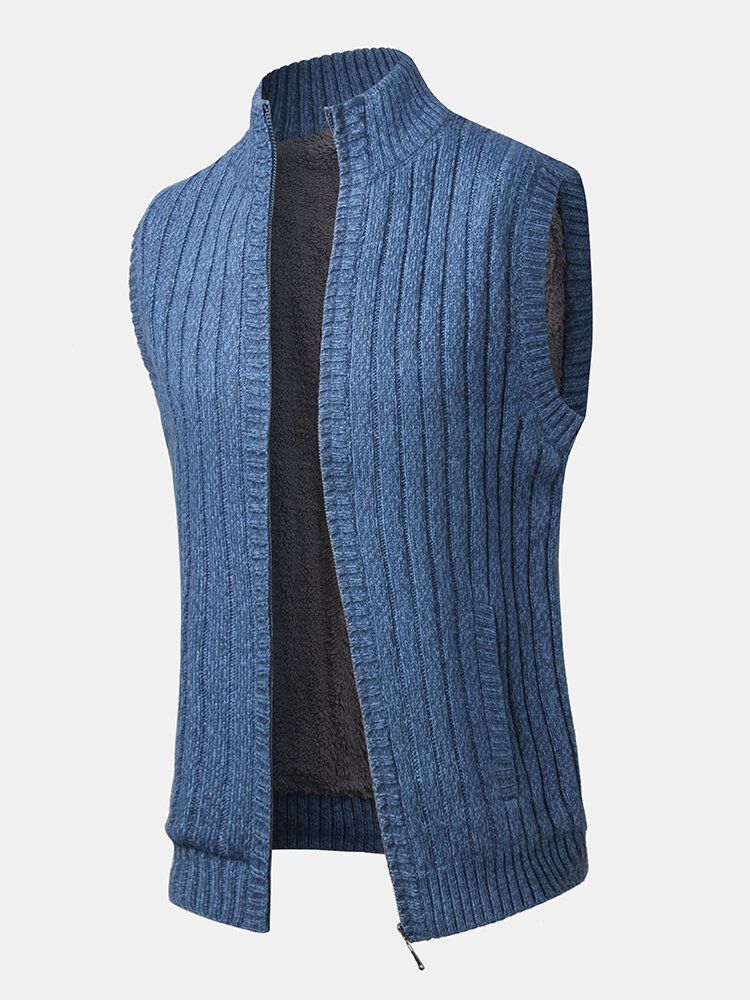 Gilets De Chandail À Glissière Avec Doublure En Polaire Chaude De Couleur Unie Pour Hommes