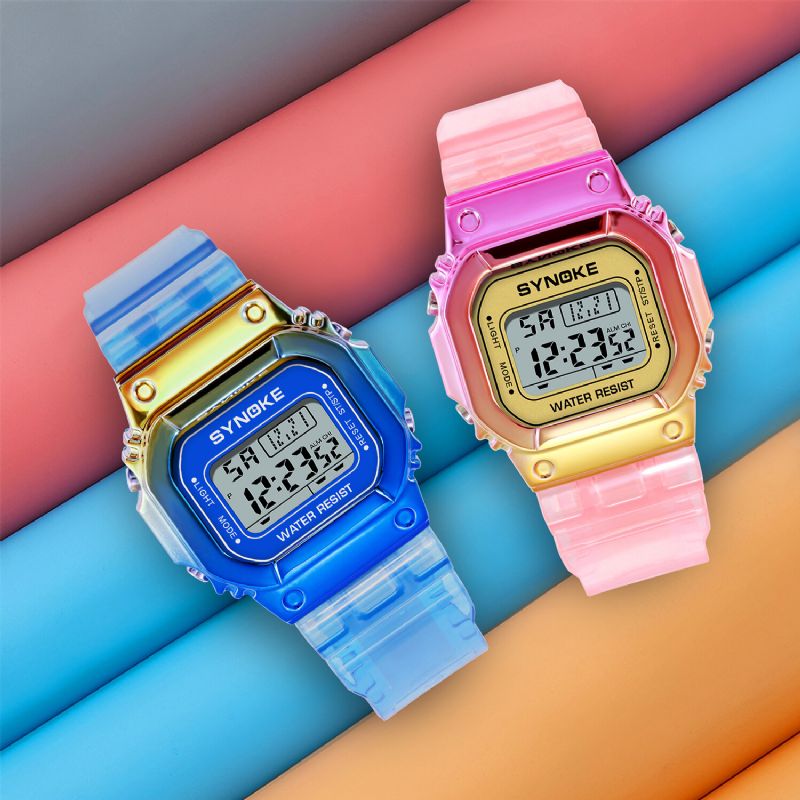 Gradient Color Watch Case Fashion Style Femmes Hommes Affichage Lumineux Couple Montre Numérique