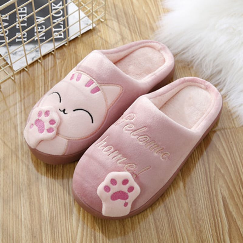 Grande Taille Femmes Mignon Chat Décor Chaud Slingback Maison Pantoufles