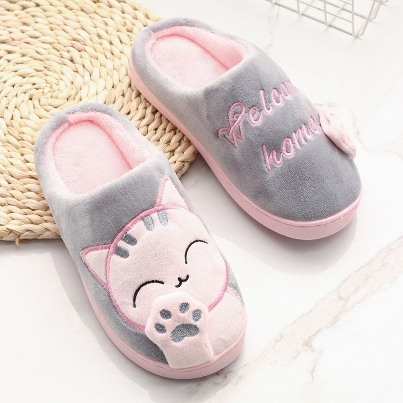 Grande Taille Femmes Mignon Chat Décor Chaud Slingback Maison Pantoufles