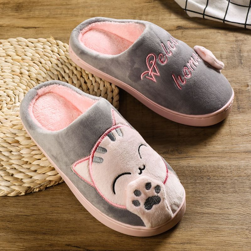 Grande Taille Femmes Mignon Chat Décor Chaud Slingback Maison Pantoufles