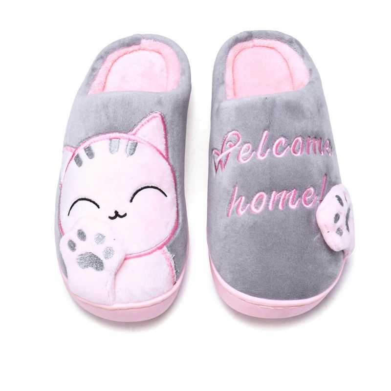 Grande Taille Femmes Mignon Chat Décor Chaud Slingback Maison Pantoufles