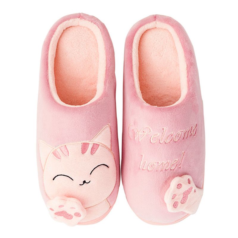 Grande Taille Femmes Mignon Chat Décor Chaud Slingback Maison Pantoufles