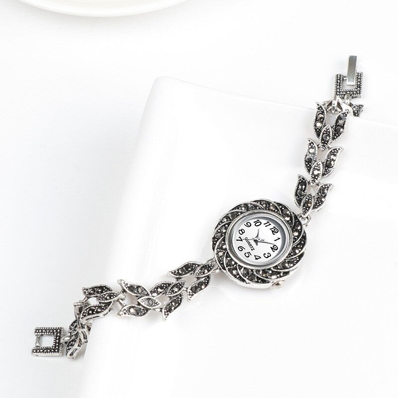 Gris Cristal Femmes Bracelet Montre À La Mode Rétro Style Quartz Montre