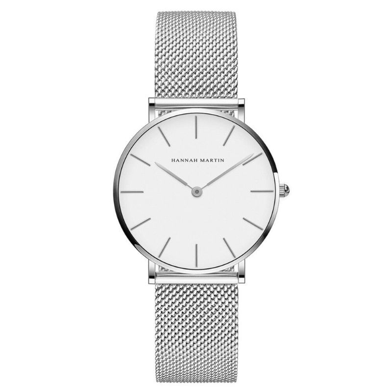 Hannah Martin Ch36 Mode Casual Simple Grand Cadran En Acier Bracelet En Maille Étanche Femmes Montre À Quartz