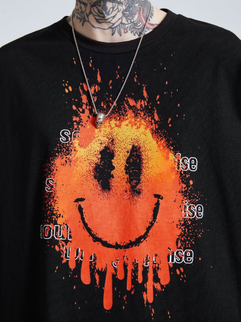 Hommes 100% Coton Pâques Sourire Flamme Imprimer Lettre T-shirt Respirant