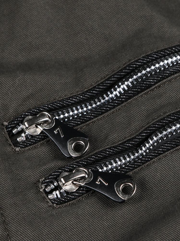 Hommes 100% Coton Polaire Doublé Chaud Couleur Unie Cargo Manteaux Avec Ceinture