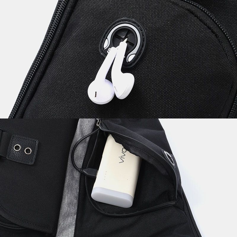 Hommes 2 Pièces Usb Charge Écouteur Grande Capacité Multifonction Étanche Sac À Bandoulière Sac De Poitrine Sac À Bandoulière