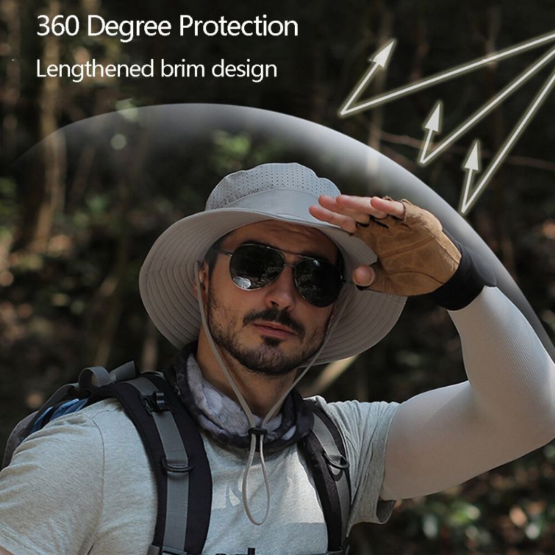 Hommes 360 Degrés Protection Large Bord Pêche En Plein Air Escalade Protection Uv Parasol Imperméable Respirant Seau Chapeau