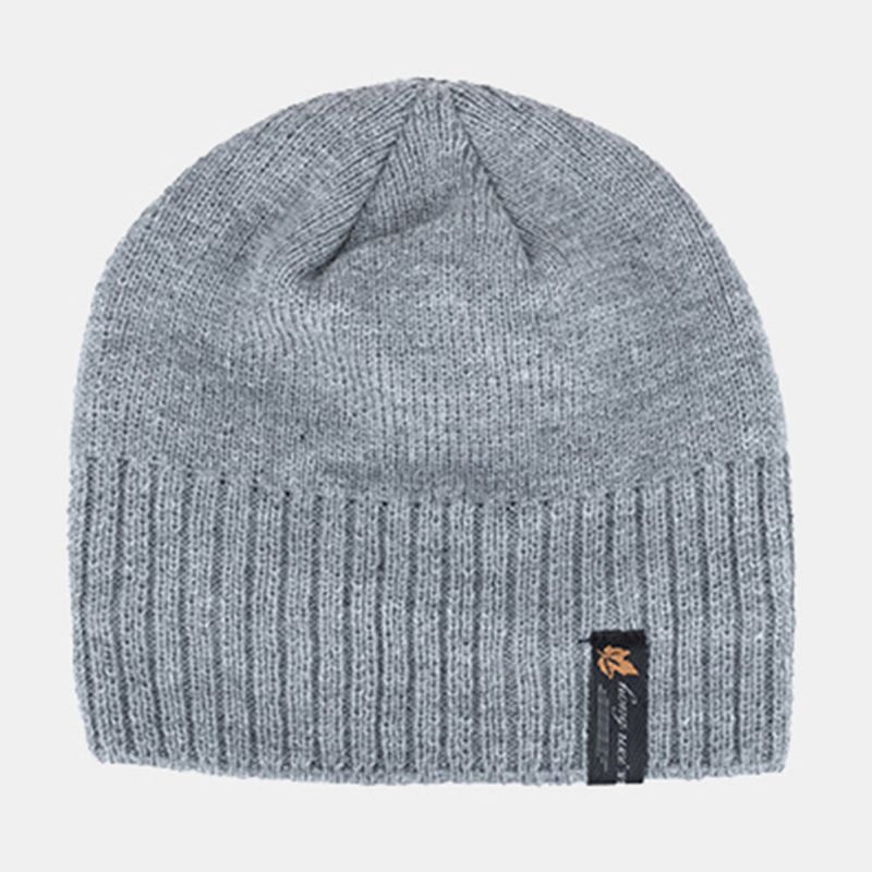 Hommes Acrylique Plus Velours Tricoté Casquette Feuille Lettre Motif Patch Hiver Extérieur Chaleur Bonnet Chapeau