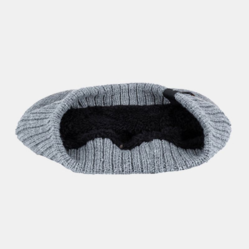 Hommes Acrylique Plus Velours Tricoté Casquette Feuille Lettre Motif Patch Hiver Extérieur Chaleur Bonnet Chapeau