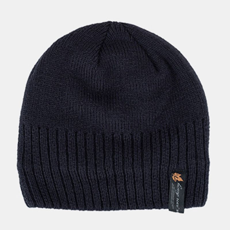 Hommes Acrylique Plus Velours Tricoté Casquette Feuille Lettre Motif Patch Hiver Extérieur Chaleur Bonnet Chapeau