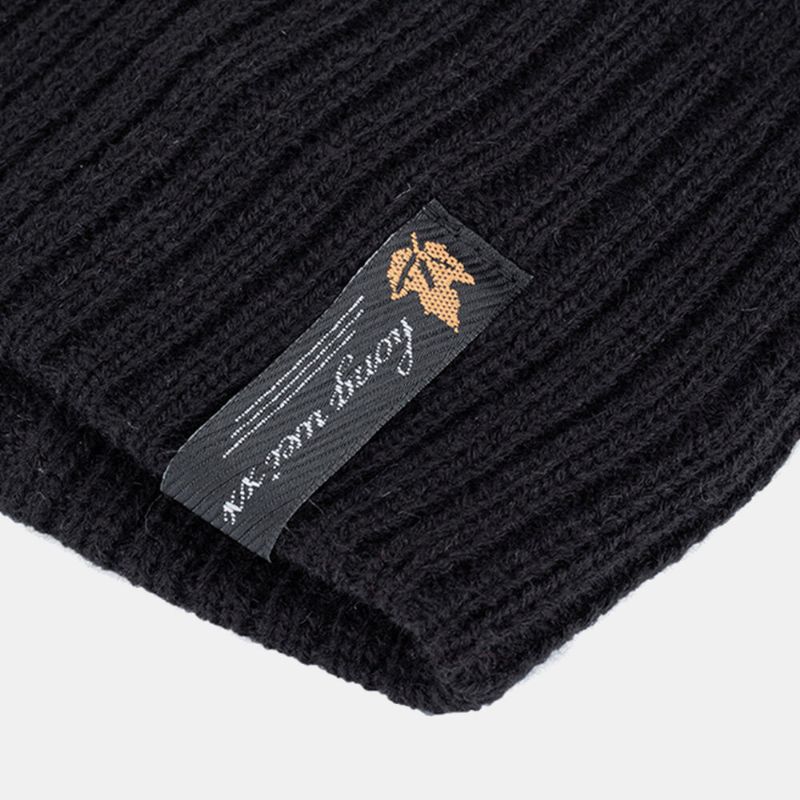 Hommes Acrylique Plus Velours Tricoté Casquette Feuille Lettre Motif Patch Hiver Extérieur Chaleur Bonnet Chapeau