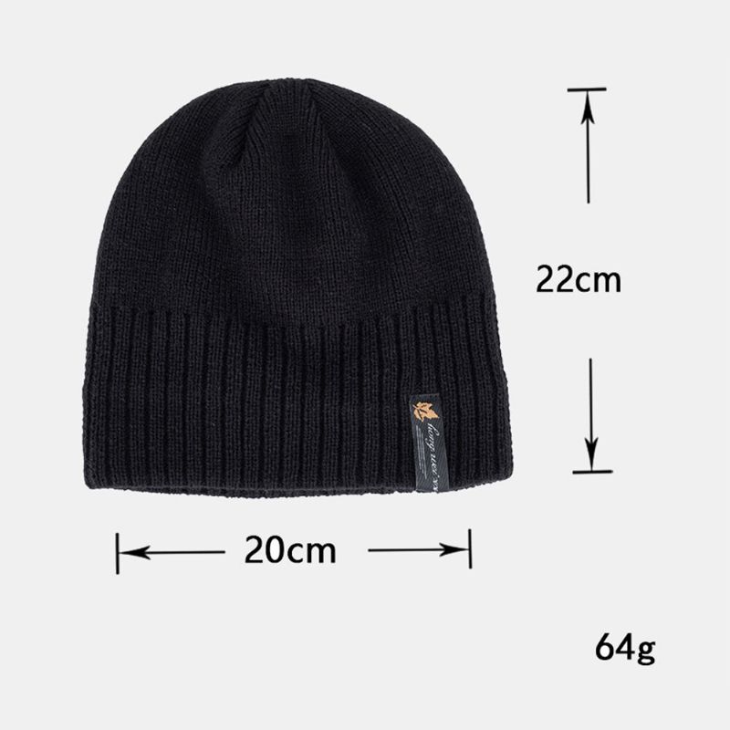 Hommes Acrylique Plus Velours Tricoté Casquette Feuille Lettre Motif Patch Hiver Extérieur Chaleur Bonnet Chapeau