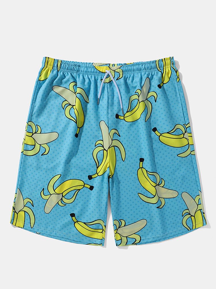 Hommes Allover Bananas Print Board Beachwear Loose Fit Short À Jambes Larges