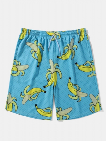 Hommes Allover Bananas Print Board Beachwear Loose Fit Short À Jambes Larges