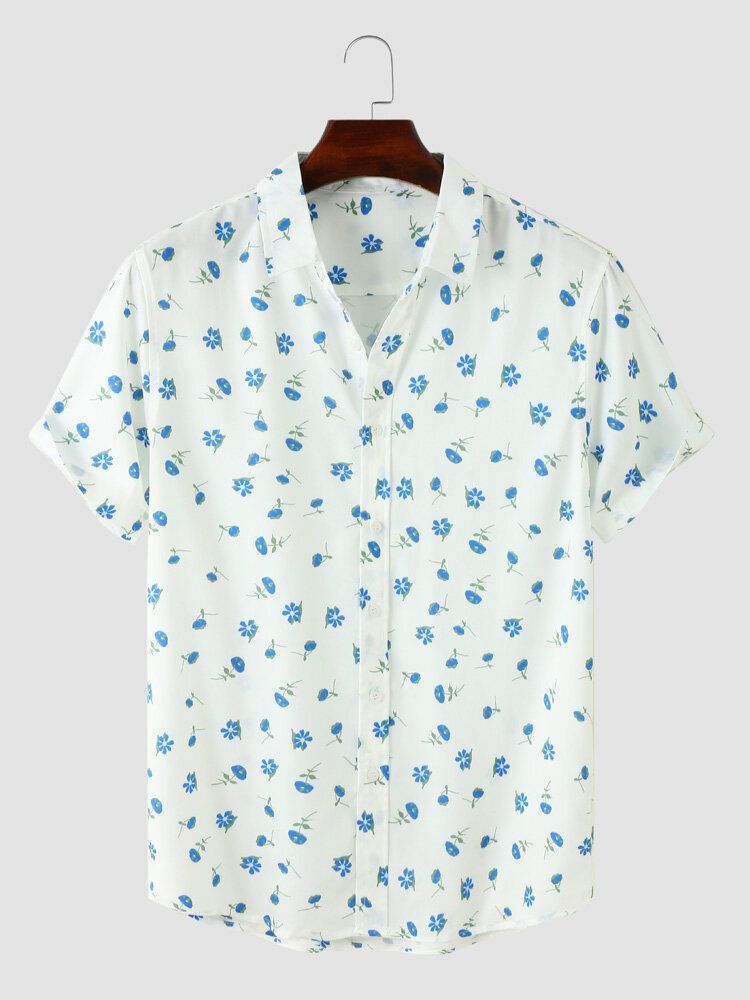 Hommes Allover Ditsy Floral Print Front Button Hem Cuff Casual Shirts