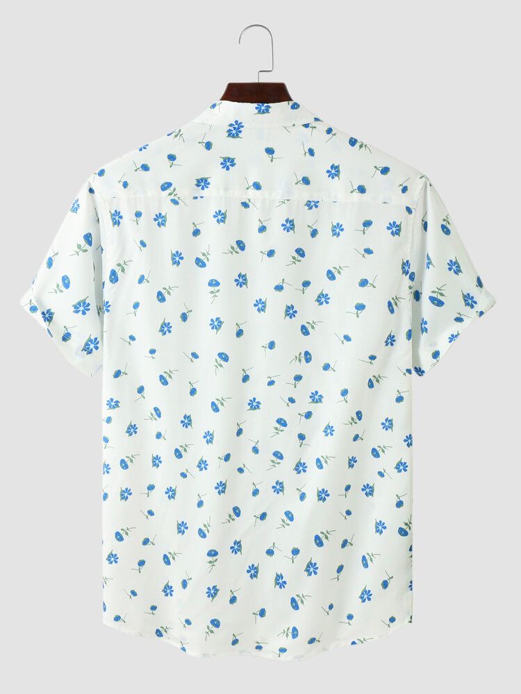 Hommes Allover Ditsy Floral Print Front Button Hem Cuff Casual Shirts