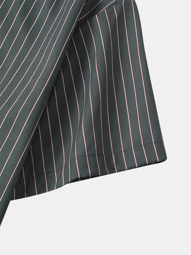 Hommes Allover Pinstriped Print Doux Ourlet Incurvé Confortable Respirant Toutes Chemises Assorties