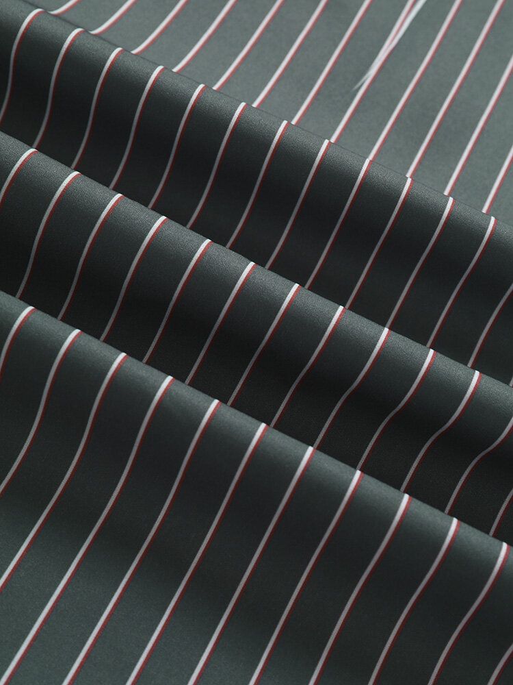 Hommes Allover Pinstriped Print Doux Ourlet Incurvé Confortable Respirant Toutes Chemises Assorties