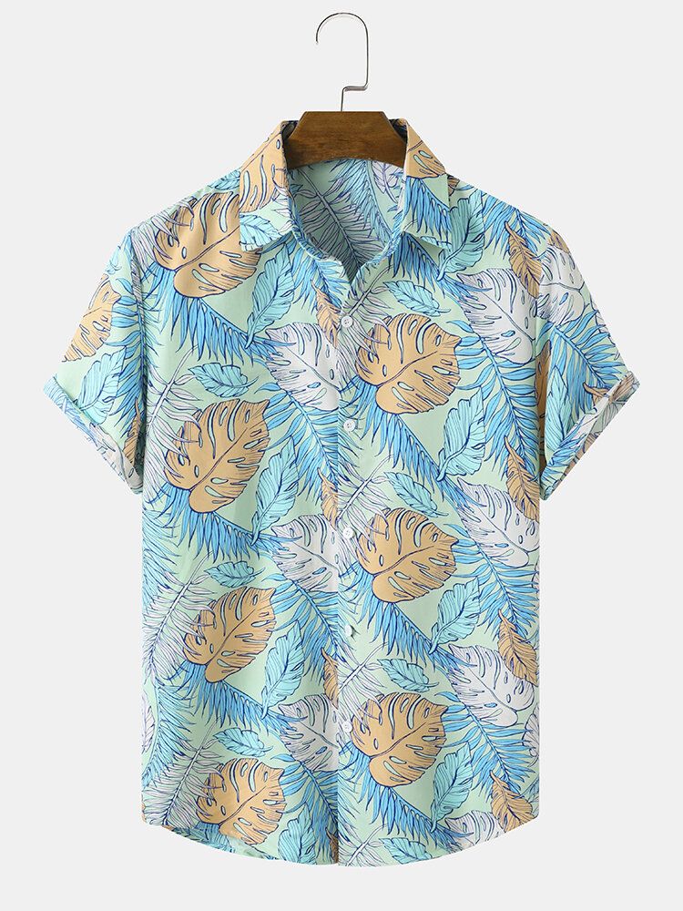 Hommes Allover Tropical Plants Cartoon Beachwear Revers Chemises De Style Hawaïen