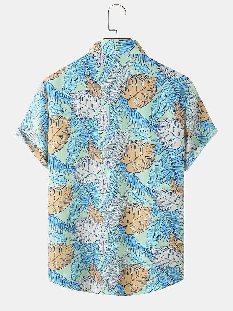 Hommes Allover Tropical Plants Cartoon Beachwear Revers Chemises De Style Hawaïen