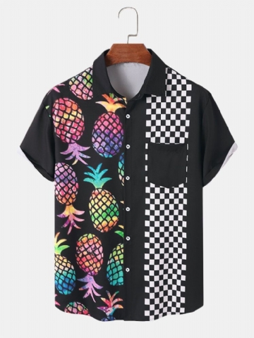 Hommes Ananas Gingham Print Pocket Chemises Assorties Pour La Peau