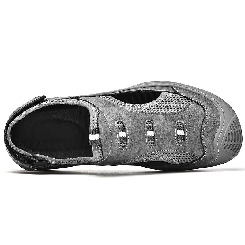 Hommes Anti-collision Rubber Toe Slip Resistant Outdoor Mesh Leather Sandals