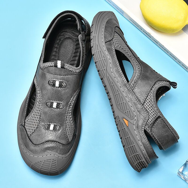 Hommes Anti-collision Rubber Toe Slip Resistant Outdoor Mesh Leather Sandals