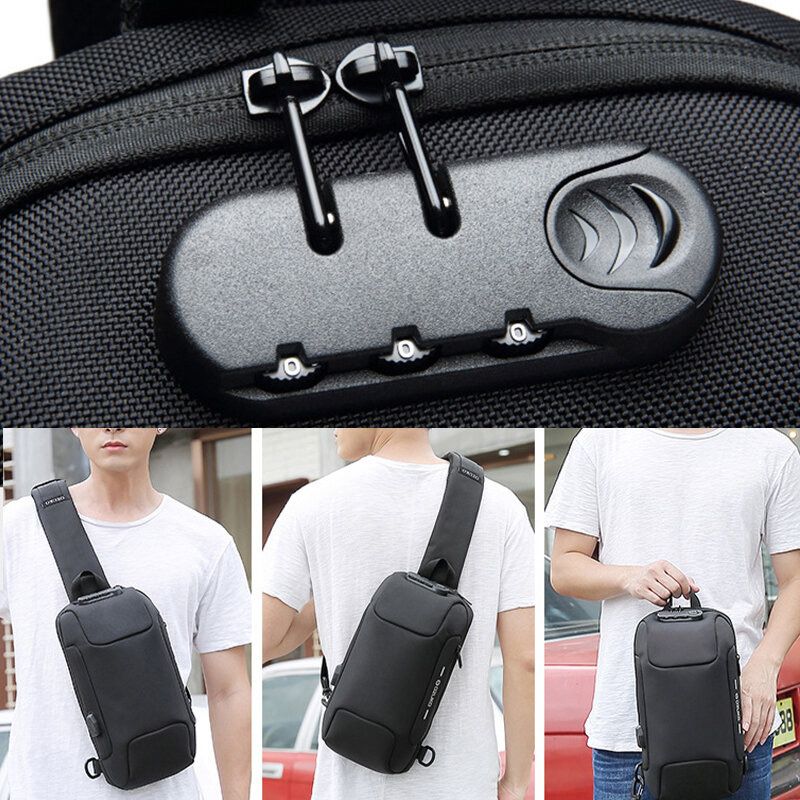 Hommes Anti-vol Usb Charge Multi-couches Étanche Sac À Bandoulière Poitrine Sac Sling Bag