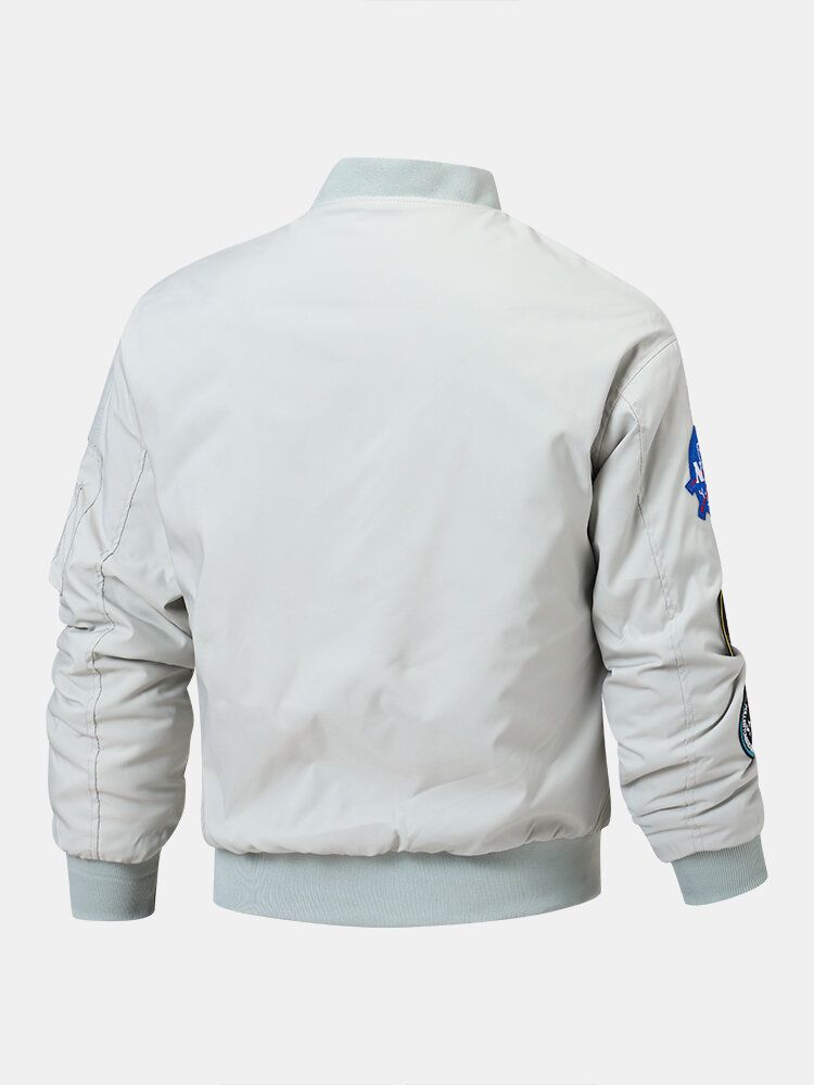 Hommes Astronaute Nasa Lettre Icône Motif Baseball Col Poches Zippées Vestes Décontractées