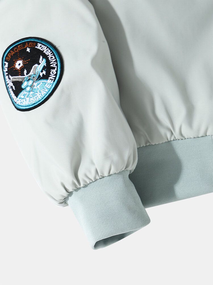 Hommes Astronaute Nasa Lettre Icône Motif Baseball Col Poches Zippées Vestes Décontractées