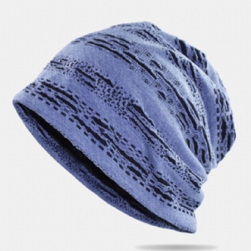 Hommes Beanie Chapeau Coton Géométrique Rayé Horizontal Cassé Trou Double Couche Respirant Parasol Chapeau Pour Les Femmes