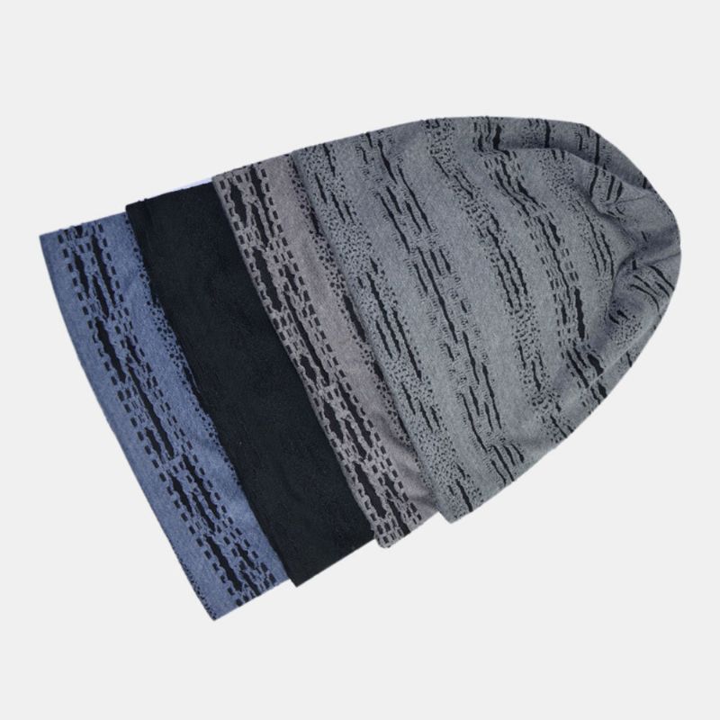 Hommes Beanie Chapeau Coton Géométrique Rayé Horizontal Cassé Trou Double Couche Respirant Parasol Chapeau Pour Les Femmes