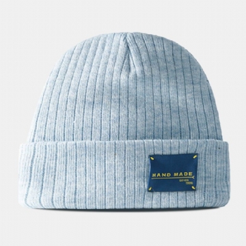 Hommes Beanie Chapeau Coton Tricoté Rayé Couleur Contraste Lettres Patch All-match Chaleur Chapeau Pour Femmes